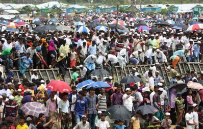 Rohingya refugees attend a demonstration at Camp No 4 (Extension) at Kutupalongs Modhurchhara in Ukhiya on August 25, 2019 | Syed Zakir Hossain/Dhaka Tribune