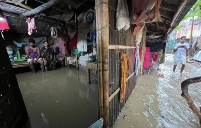 The photo shows ongoing waterlogging and flood situation in Chittagong on Wednesday, August 9, 2023, Photo Credit: Dhaka Tribune