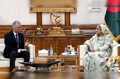 World Bank Executive Director Parameswaran Iyer pays a courtesy call on Prime Minister Sheikh Hasina at Ganabhaban in Dhaka on Thursday, August 10, 2023. Photo: PID