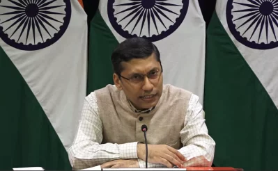 Indian Ministry of External Affairs spokesperson Arindam Bagchi speaks at a weekly media briefing on Friday, August 11, 2023. Photo: Dhaka Tribune