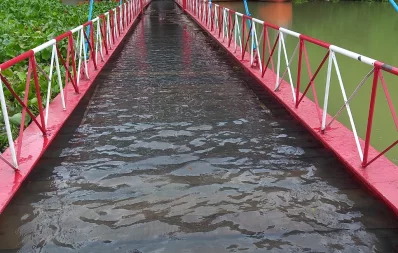 Image shows the hanging bridge underwater on Sunday, September 3, 2023. Photo: Dhaka Tribune