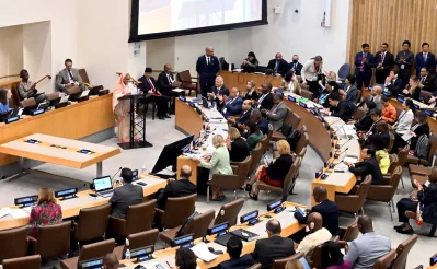 Prime Minister Sheikh Hasina gives speech at a high-level meeting on Pandemic Prevention, Preparedness and Response (PPPR) held at UN Headquarters in New York on Wednesday, September 20, 2023. Photo: PMO