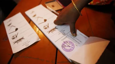 This undated image shows a woman casting her vote on a ballot paper in Bangladesh. Photo: Mehedi Hasan/Dhaka Tribune