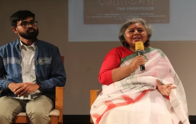Dr Meghna Guhathakurta speaks at the premier of the documentary Jyotirmoy (The Professor) at the Liberation War Museum Auditorium in Agargaon, Dhaka on Wednesday, December 13, 2023. Photo: Dhaka Tribune