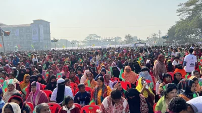 The image shows the election rally venue of Prime Minister Sheikh Hasina at Tungipara in Gopalganj on Saturday, December 30, 2023. Photo: Dhaka Tribune