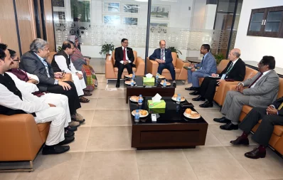 An Awami League delegation discusses the impending general election in Bangladesh with an OIC election observation team at the party`s office in Tejgaon, Dhaka, on Friday, January 5, 2024. Photo: Collected