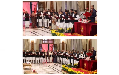 Cabinet members of the new government, formed by the Awami League, takes oath of office at the Bangabhaban on Thursday, January 11, 2024. Photo: BSS