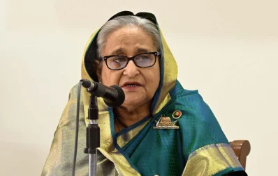 Prime Minister Sheikh Hasina speaks while addressing the local administration at Tungipara in Gopalganj on Sunday, January 14, 2024. Photo: PID