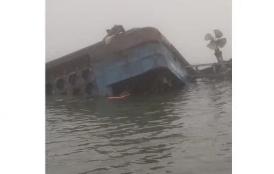 A ferry on the Daulatdia-Paturia route capsizes in the middle of Padma River in Paturia of Manikganj district earlier Wednesday, January 17, 2024. Photo: Courtesy