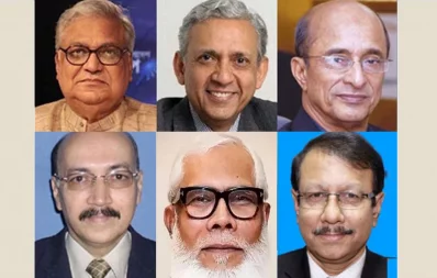 From top left - Dr Mashiur Rahman, Dr Gowher Rizvi, Dr Tawfiq-e-Elahi Chowdhury, Major General (retd) Tarique Ahmed Siddique, Salman F Rahman and Dr Kamal Abdul Naser Chowdhury. Photo: Collected
