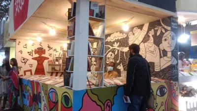 The image shows a book stall at Amar Ekushey Boi Mela in Dhaka. Photo: Dhaka Tribune