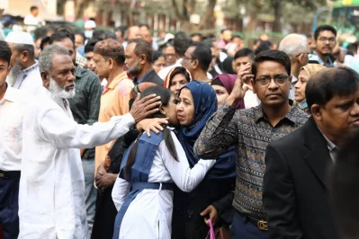Image shows an SSC examinee before she leaves for her exam at Azimpur Government Girls School and College in Dhaka on Thursday, February 15, 2024. Photo: Ahadul Karim Khan/Dhaka Tribune