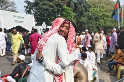 Muslims after prayers at the National Eidgah on the occasion of Eid-ul-Fitr on Thursday, April 11, 2024. Photo: Photo: Ahadul Karim Ahad/Dhaka Tribune