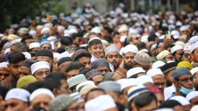 Muslims after prayers at the National Eidgah on the occasion of Eid-ul-Fitr on Thursday, April 11, 2024. Photo: Photo: Ahadul Karim Ahad/Dhaka Tribune