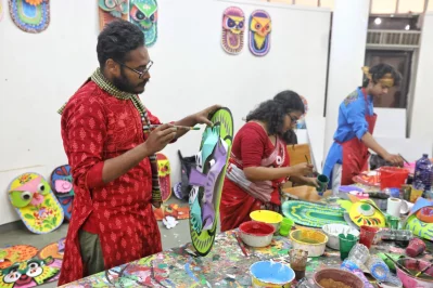 The image shows students of Dhaka University’s Fine Arts Faculty (Charukola) are working to complete all preparations for the Mangal Shobhajatra parade. Photo: Ahadul Karim Ahad/Dhaka Tribune