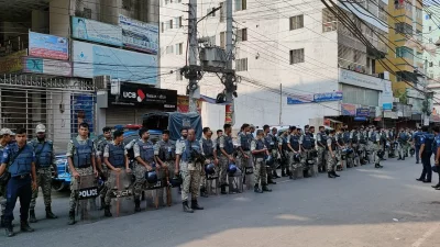 Members of Border Guard Bangladesh (BGB) are deployed in Faridpur on Friday, centring a protest rally, April 26, 2024. Photo: Dhaka Tribune