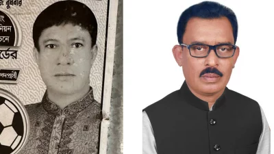 The image shows Asaduzzaman Tapan (right), the chairman of the Dumain Union and Ajit Kumar Biswas (left), the member of Ward No 1 of Faridpur. Photo: Dhaka Tribune