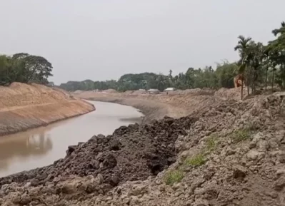 The image shows dredging work at the Sowai River in Mymensingh. Photo: Dhaka Tribune
