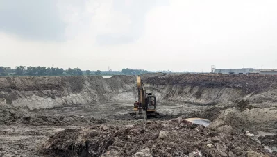 This image shows one of the places where the waste will be stored after processing rawhides at the Tannery Industrial Estate in Savar. Photo: Dhaka Tribune