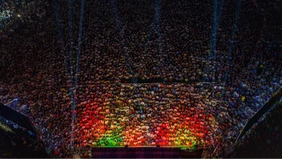 A bird’s-eye view of fans enjoying the World Cup football match on the big screen at the Haji Muhammad Mohsin Hall playground of Dhaka University. Photo: Mostafigur Rahman