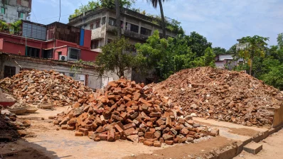 The image shows the demolished ancestral house of legendary Bengali filmmaker Ritwik Kumar Ghatak in Rajshahi. Photo: Dhaka Tribune