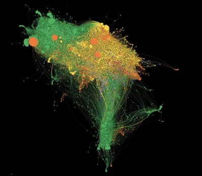 This narrative comparison network graph depicts connections between authors, hashtags, and URLs. Yellow corresponds to claims of anti-Hindu violence in the days immediately after the ousting of Hasina on August 5, orange depicts conversations from August 11-19 alleging anti-Hindu violence in Bangladesh, and purple denotes this discourse from August 19-29. Green depicts conversations from August 19-29 referencing alleged Hindu persecution as it pertains to the current flooding situation in Bangladesh, indicating that while conversations leveraging hashtags in support of Hindus due to alleged targeting in Bangladesh have dropped in volume, a network of Indian State Supporters is pivoting to targeting relief efforts.