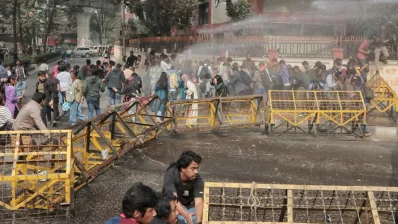 A protest takes place in front of the School of Business building in Dhaka University on Thursday, January 16, 2025. Photo: Ahadul Karim Khan/Dhaka Tribune