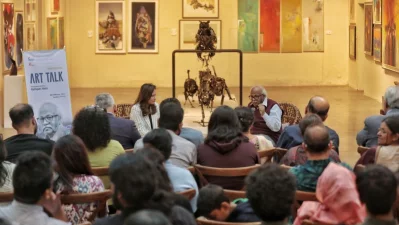 Cartoonist Rafiqun Nabi (Ranabi) shared his journey at a dialogue organized by Dhaka Storytellers on Tuesday, January 11, 2025. Photo: Ahadul Karim Khan/Dhaka Tribune