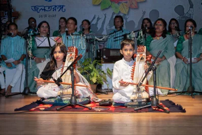 The event on Friday, May 16, 2025, featured music by young sarangi players Yusuf Ahmed and Mahima Mehzabin. Photo: Dhaka Tribune
