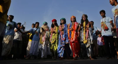 Hindu devotees take part in the annual festival of Rath Yatra, or chariot procession in Dhaka on June 27, 2025. Photo: Mehedi Hasan/Dhaka Tribune