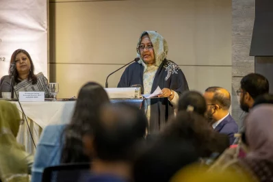 Justice Farah Mahbub speaking the national workshop titled- Addressing Procedural Bottlenecks in Family Courts for Timely Justice, held on Monday, July 14, 2025 at the Brac Centre Auditorium in Dhaka. Photo: Courtesy