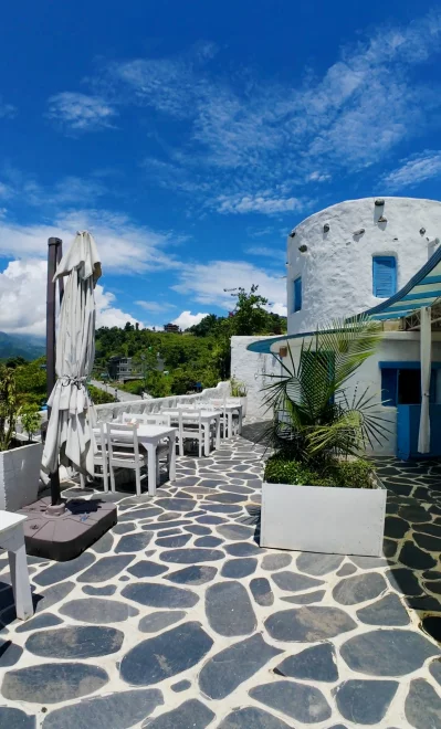 Image of Santorini, vibrant lakeside area with Greek island-style dining. Photo: Yousha Tashfi/Dhaka Tribune