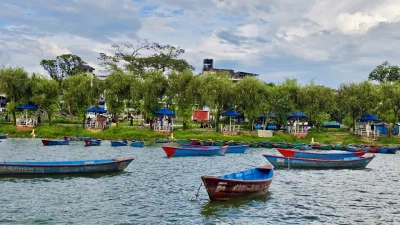 Image shows the scenic beauty and colourful boats on Phewa Lake in Pokhara. Photo: Yousha Tashfi/Dhaka Tribune