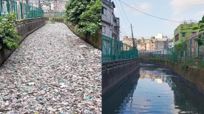Hazaribag Canal cleaning- before and after images. Photo: Dhaka Tribune