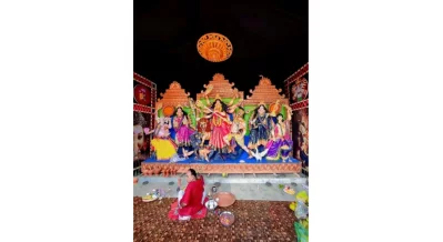 In Khulna, celebrations have marked the conclusion of Maha Ashtami rituals. Photo: Dhaka Tribune