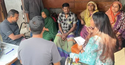Photo: A focus group discussion with climate-displaced residents in Korail Slum, reflecting intersectional urban vulnerabilities.