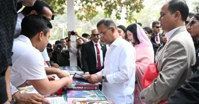 Prime Minister Tarique Rahman formally inaugurates the Amar Ekushey Book Fair 2026, the annual gathering of book lovers and publishers in the capital, on February 26, 2026. Photo: UNB