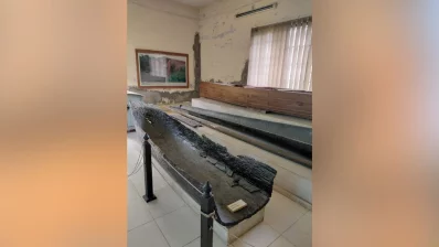 Bikrampur Museum established in a building at Bhagyakul Zamindari has on its display a number of dugout canoes—vessels traditionally carved from a single hollowed-out tree trunk. These types of ancient watercraft are significant archaeological finds in Munshiganj. Photo: Dhaka Tribune
