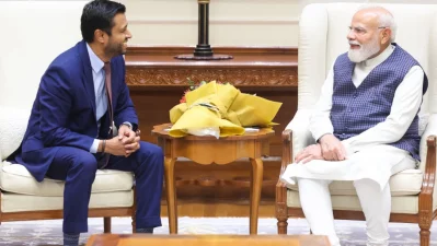 A meeting in New Delhi between Prime Minister Narendra Modi and Robin Khuda, the founder and CEO of global data center giant AirTrunk. Photo: X handle of Indian premier.