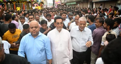 Chief Whip Nurul Islam Moni inaugurates Rath Yatra at Jashomadhab Mandir in Dhamrai, Dhaka, on Thursday, July 16, 2026.