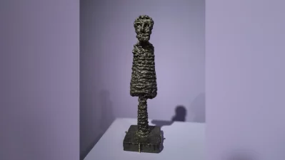 Two striking, heavily textured bronze miniature sculptures from Novera Ahmed’s later artistic periods, on display at the retrospective exhibition. These pieces present elongated, highly stylized human figures – one female and another male. Photo: Collected/Dhaka Tribune