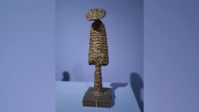 Two striking, heavily textured bronze miniature sculptures from Novera Ahmed’s later artistic periods, on display at the retrospective exhibition. These pieces present elongated, highly stylized human figures – one female and another male. Photo: Collected/Dhaka Tribune