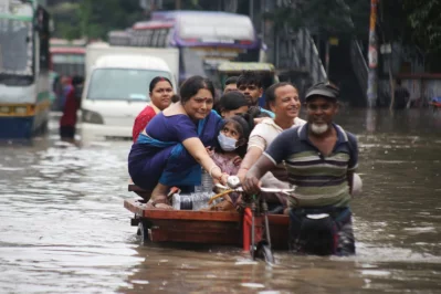 Heavy rainfall inundates parts of the capital, disrupting traffic movement and normal daily life.