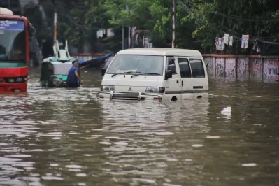 Heavy rainfall inundates parts of the capital, disrupting traffic movement and normal daily life.
