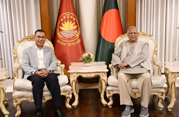 BNP Chairman Tarique Rahman with Chief Adviser Prof Muhammad Yunus at Jamuna on Thursday, January 15, 2025. Photo: CA's Press Wing