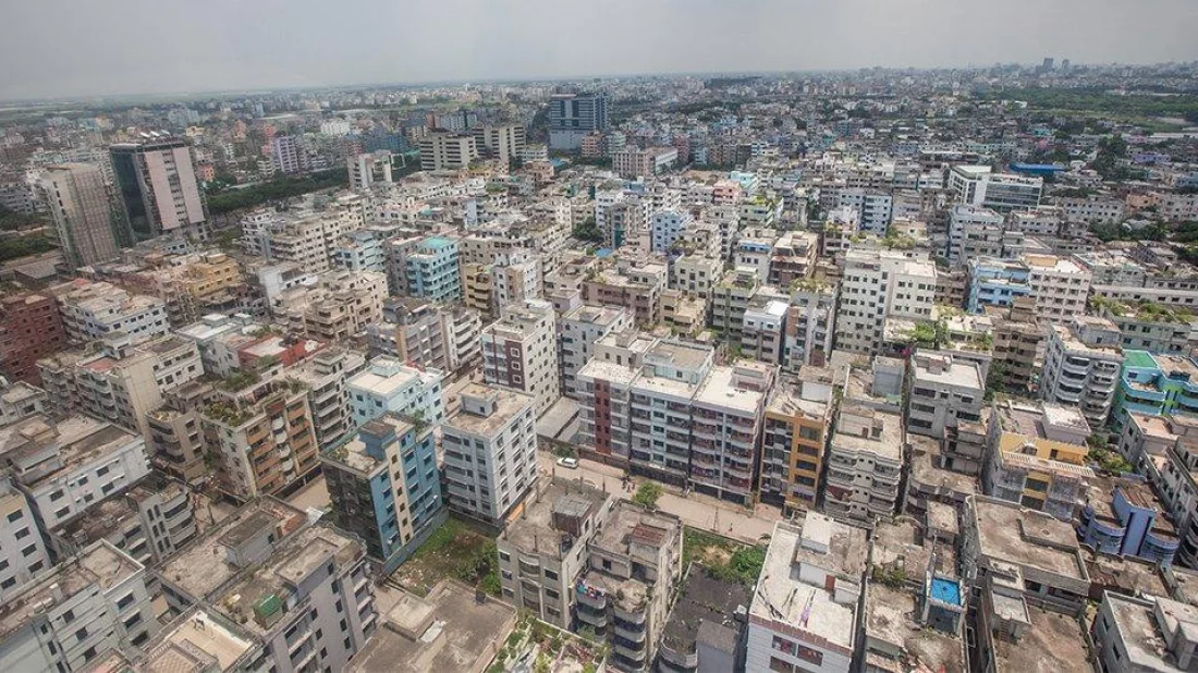 Dhaka cityscape showing dense urban development and bustling streets