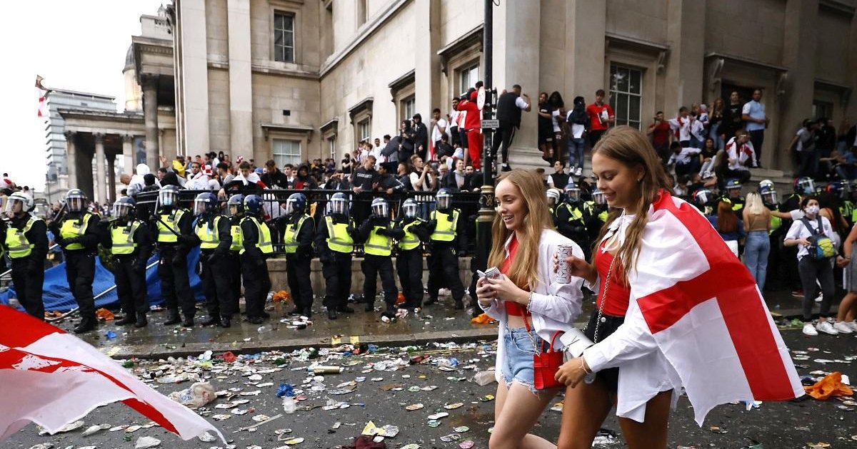 Violent scenes as ticketless England fans breach Wembley for Euro final