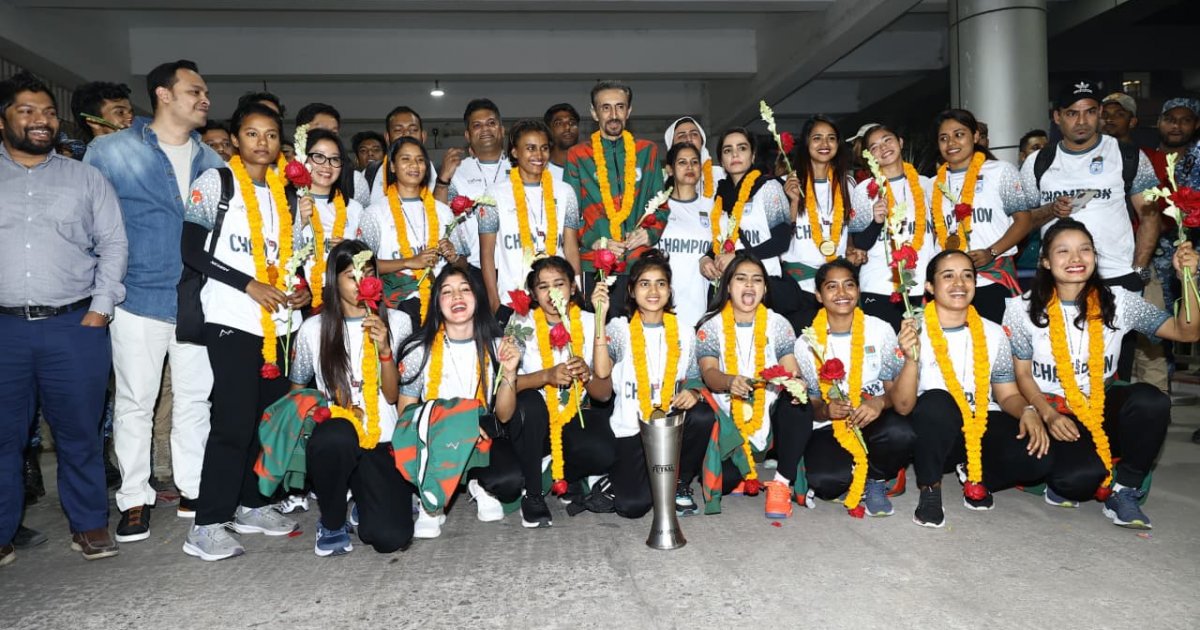 SAFF Futsal champions Bangladesh women touch down in Dhaka