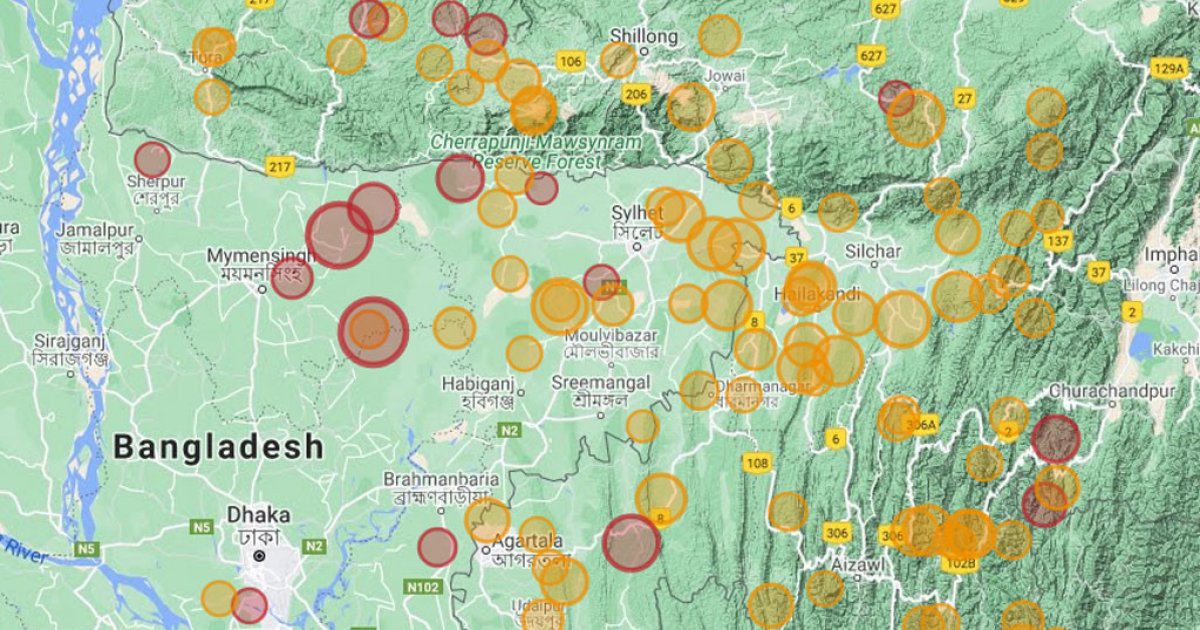 Earthquake today in bangladesh map