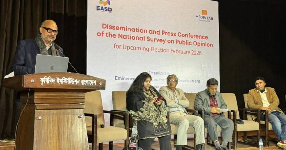 EASD survey: BNP-led alliance may secure 208 seats, Jamaat-led alliance 46